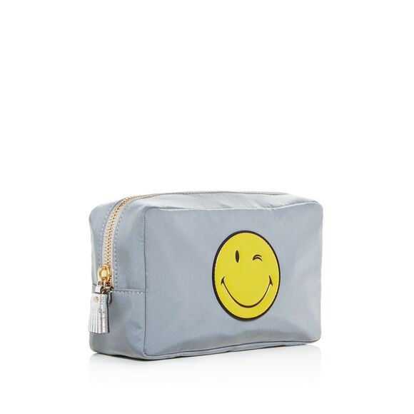 Anya Hindmarch Women's Silver Logo Nylon Strapless Clutch Handbag Purse - Picture 2 of 3